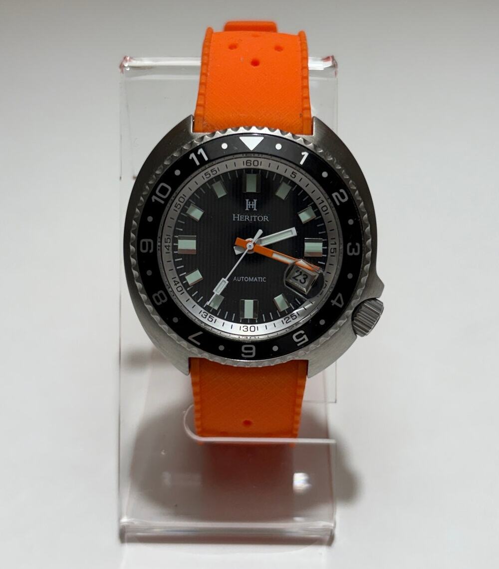 Heritor Automatic Pierce Leather Band Date Black Orange 43mm Men's Watch $650
